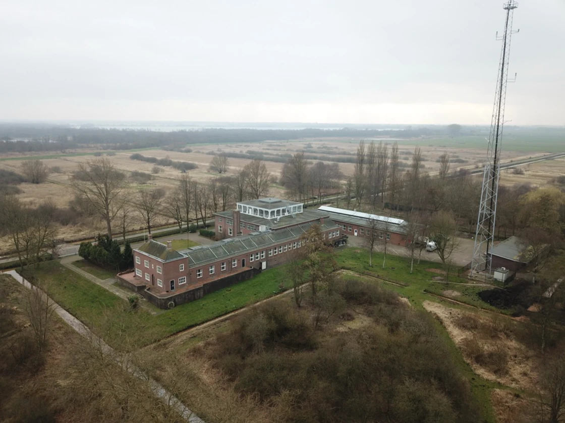 Aerial view of NERA signal station and tower at Radioweg 3 in Nederhorst den Berg